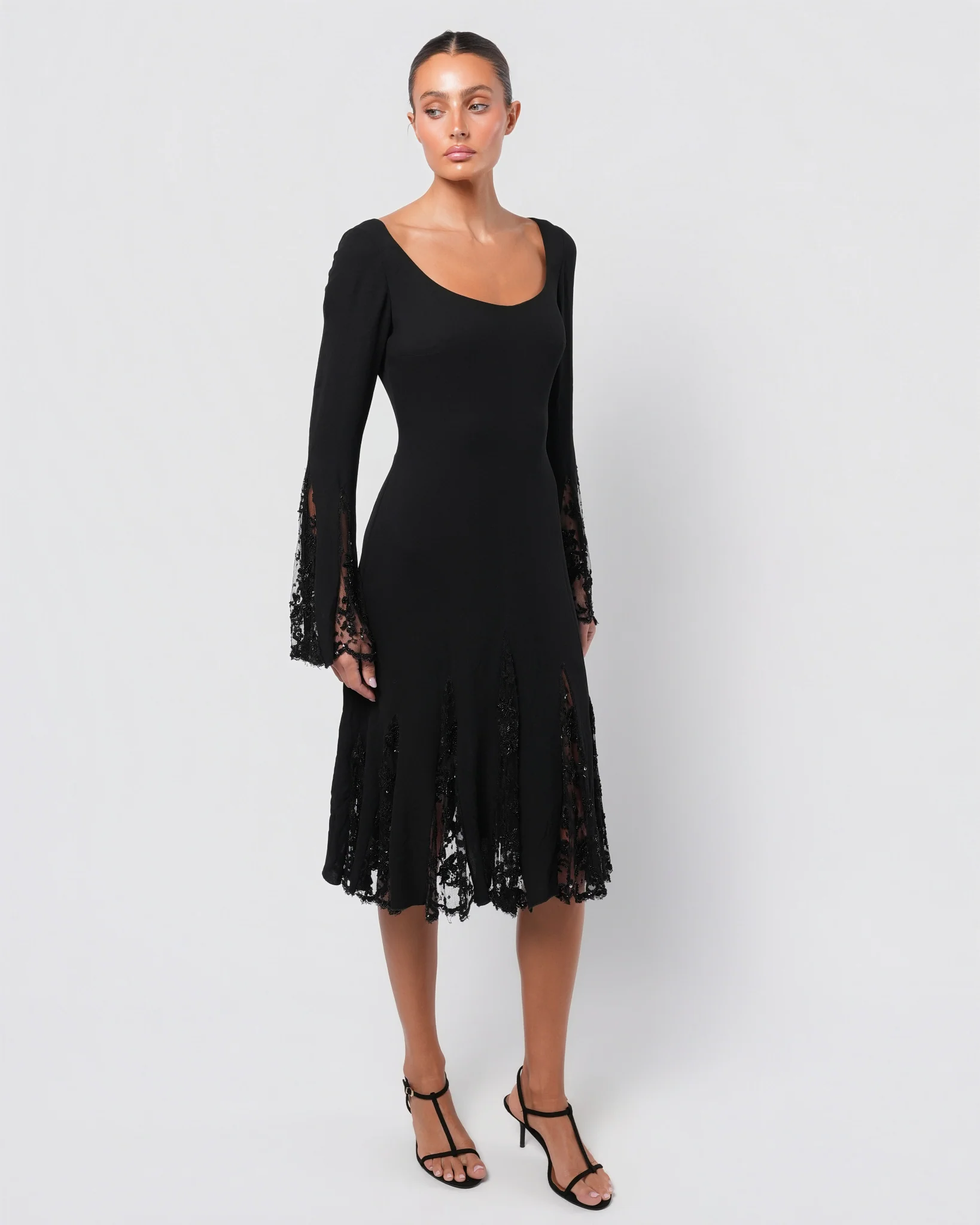 2000s Beaded Lace Insert Dress - Image 3