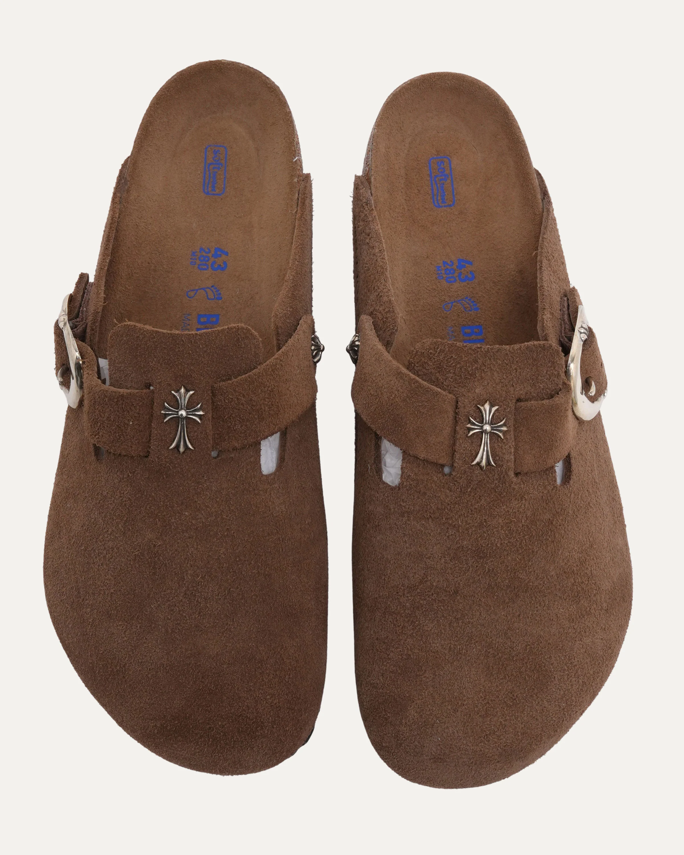 Cross Embellished Birkenstock Boston Suede Mule - Image 5