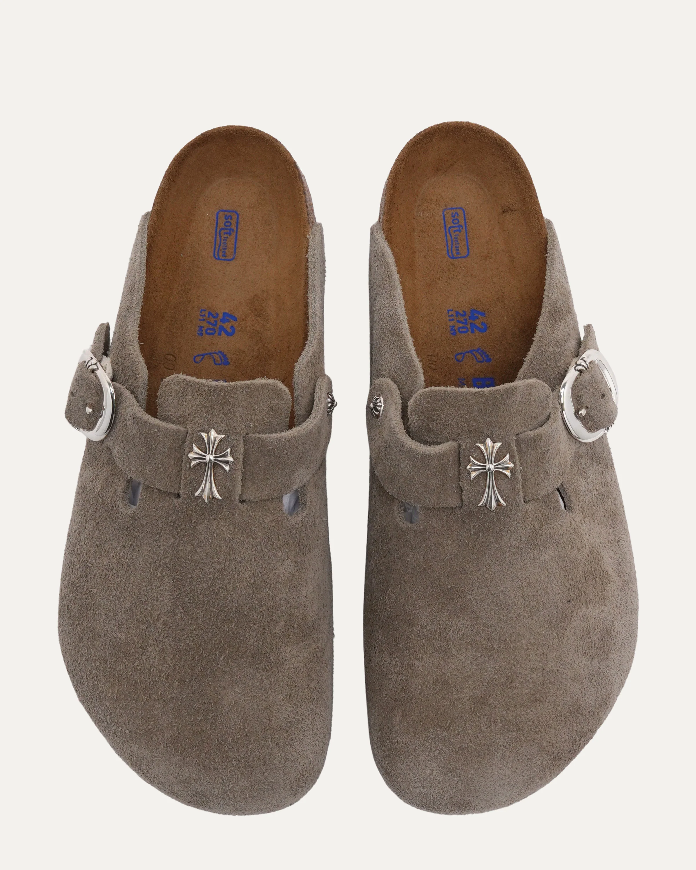Cross Embellished Birkenstock Boston Suede Mule - Image 6