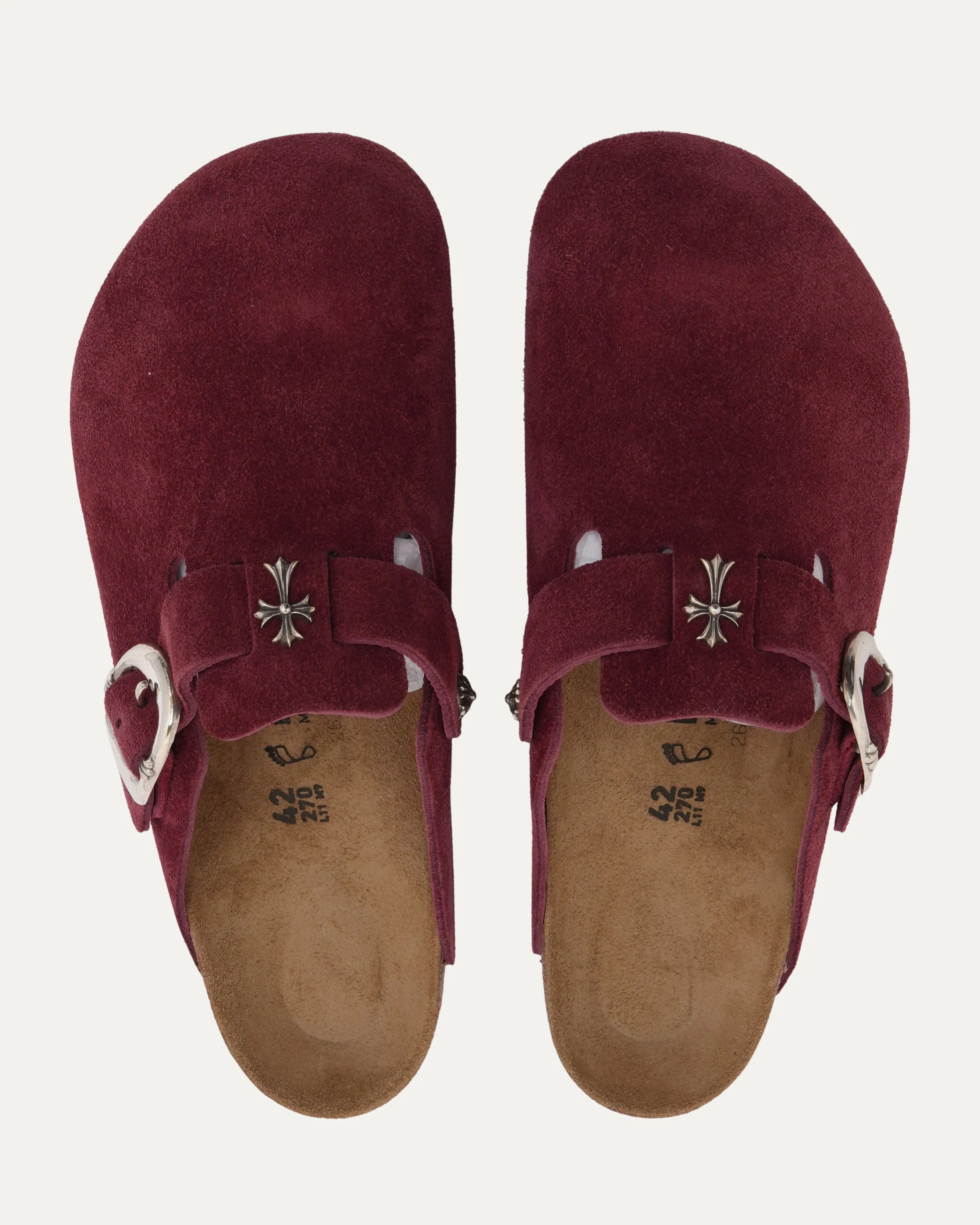 Cross Embellished Birkenstock Boston Suede Mule - Image 6