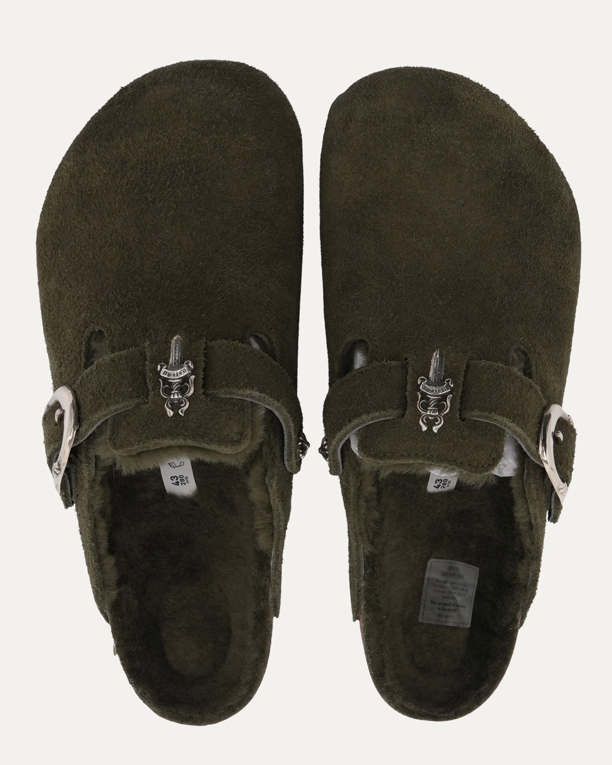Dagger Embellished Birkenstock Boston Shearling Lined Suede Mule - Image 5