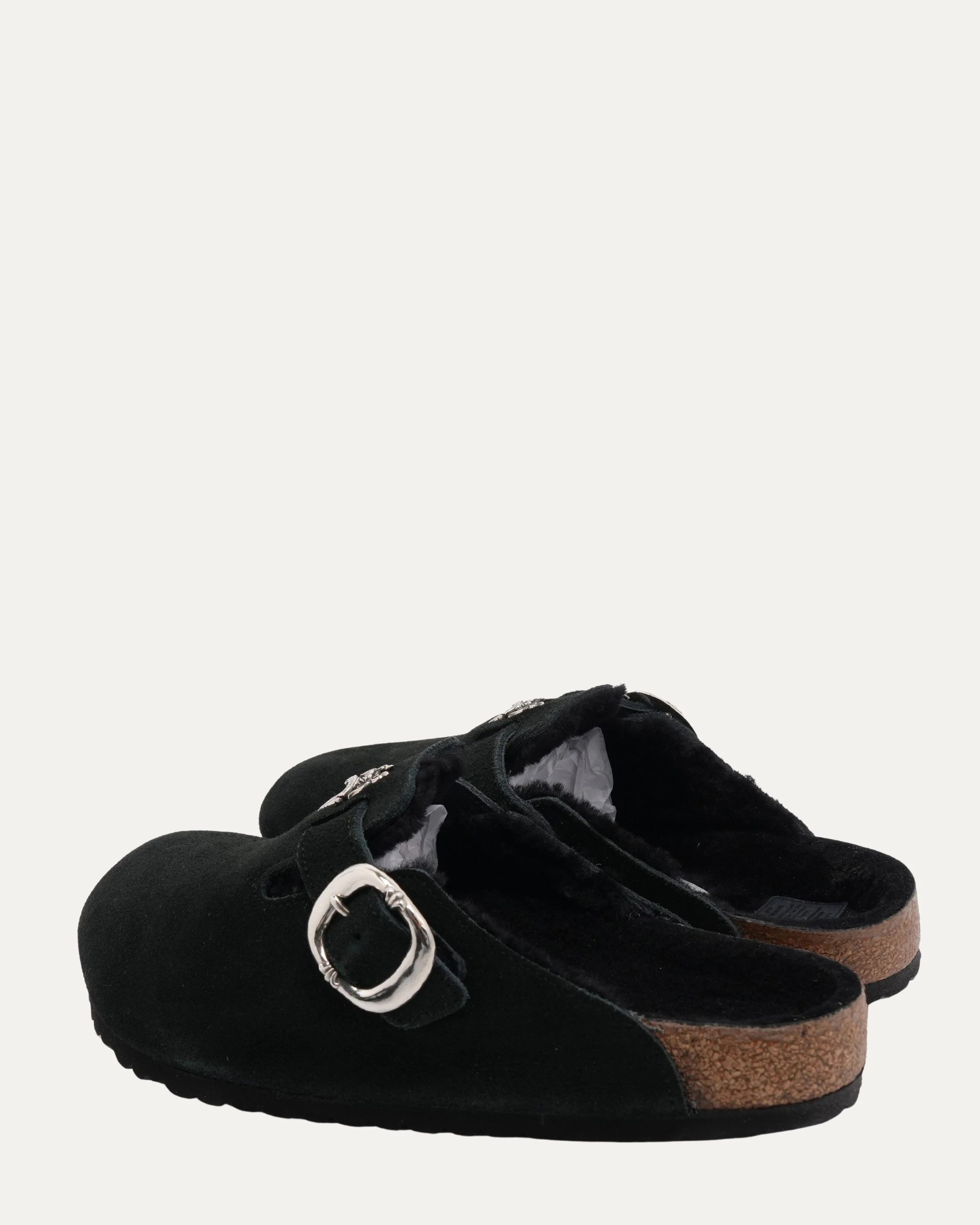 Dagger Embellished Birkenstock Boston Shearling Lined Suede Mule - Image 3