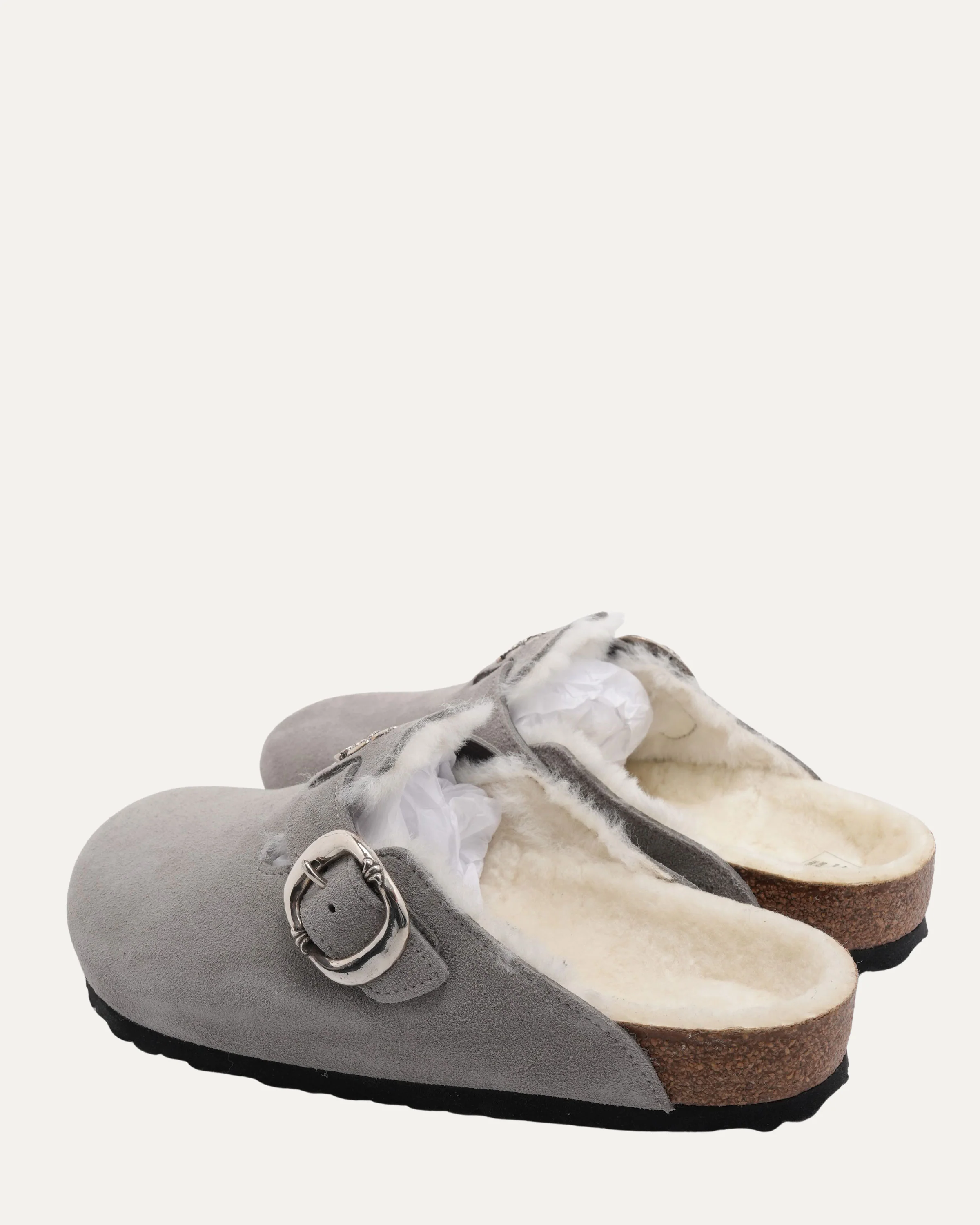 Dagger Embellished Birkenstock Boston Shearling Lined Suede Mule - Image 3