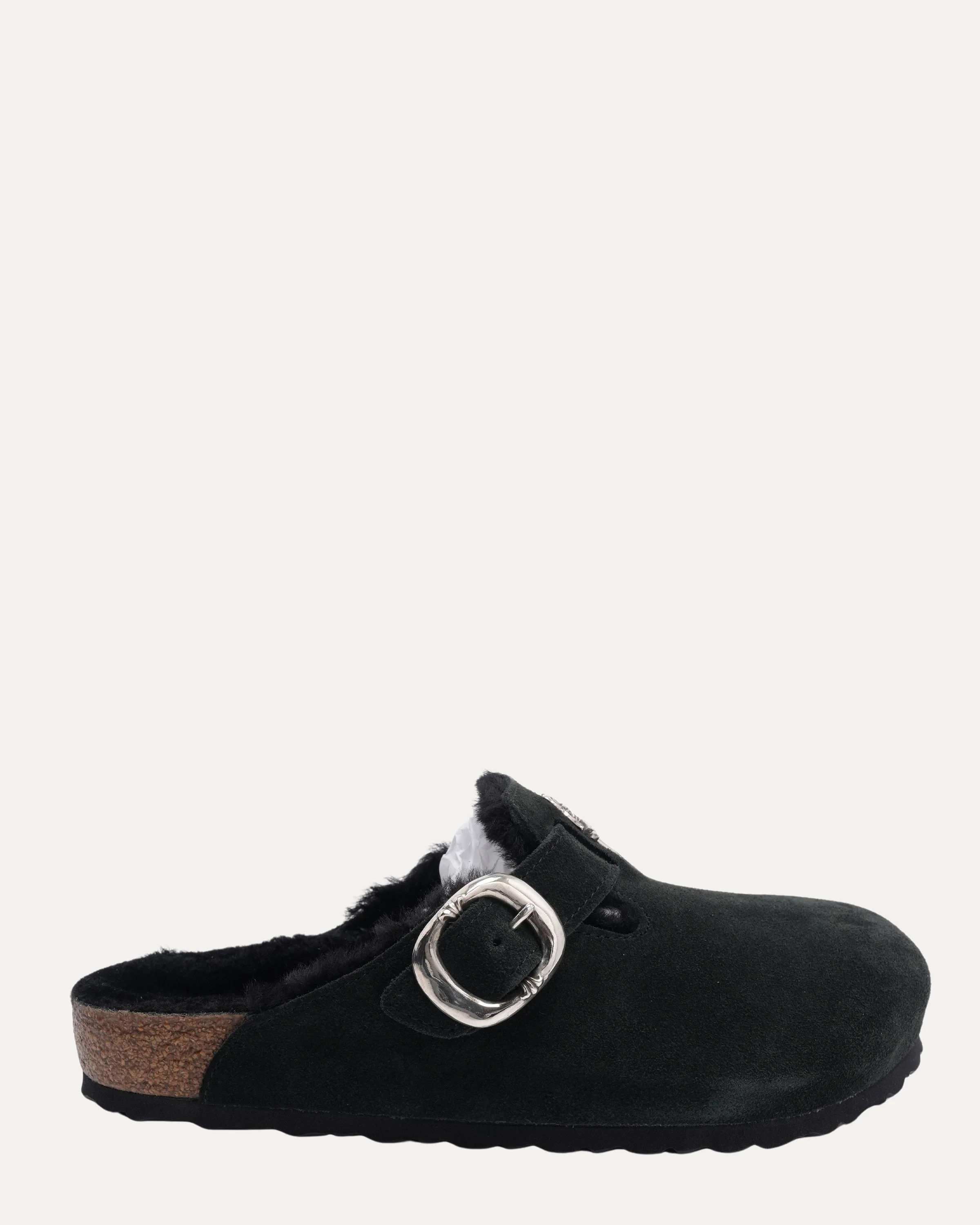 Dagger Embellished Shearling Lined Birkenstock Boston Suede Mule - Image 2
