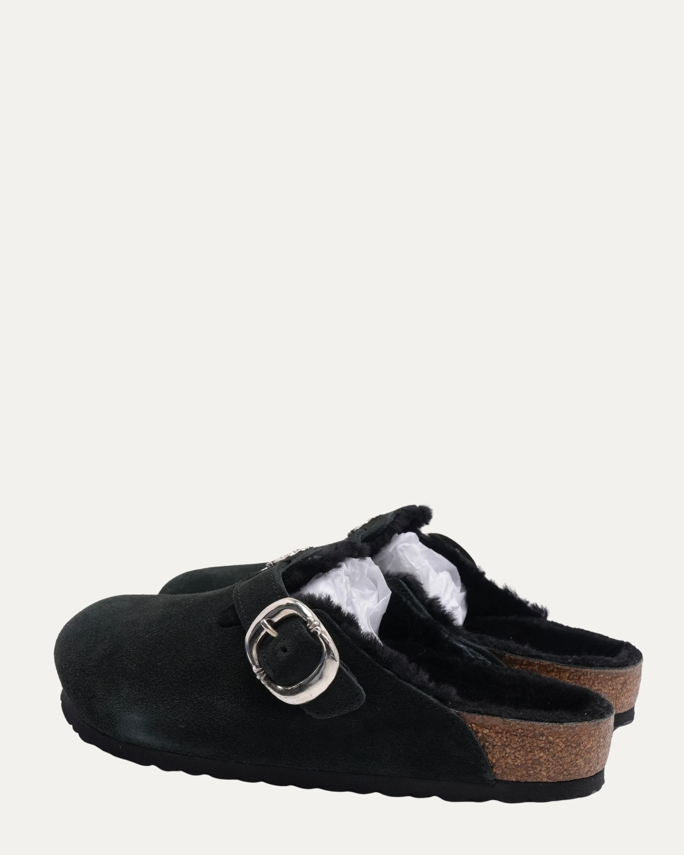 Dagger Embellished Shearling Lined Birkenstock Boston Suede Mule - Image 3