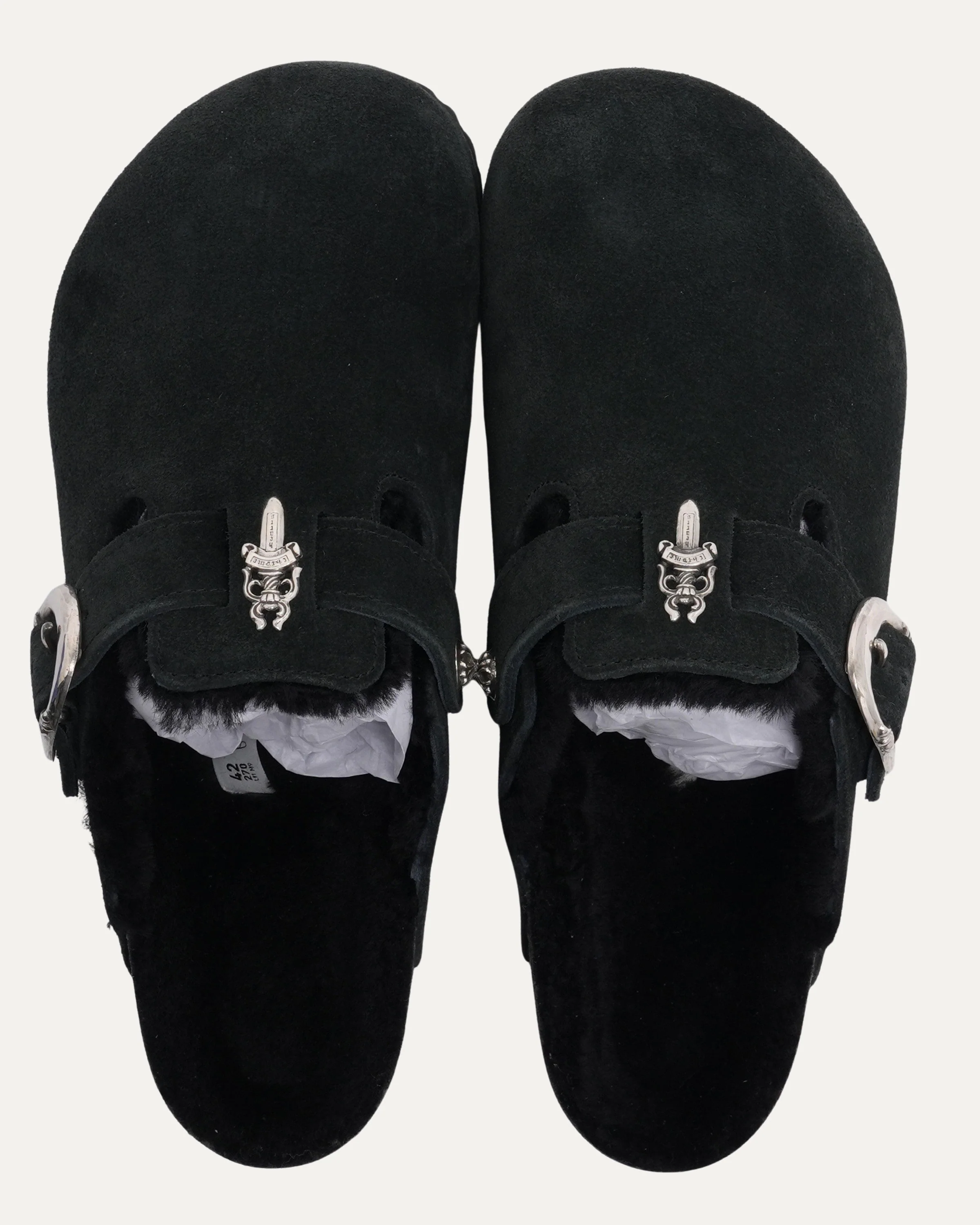 Dagger Embellished Shearling Lined Birkenstock Boston Suede Mule - Image 4