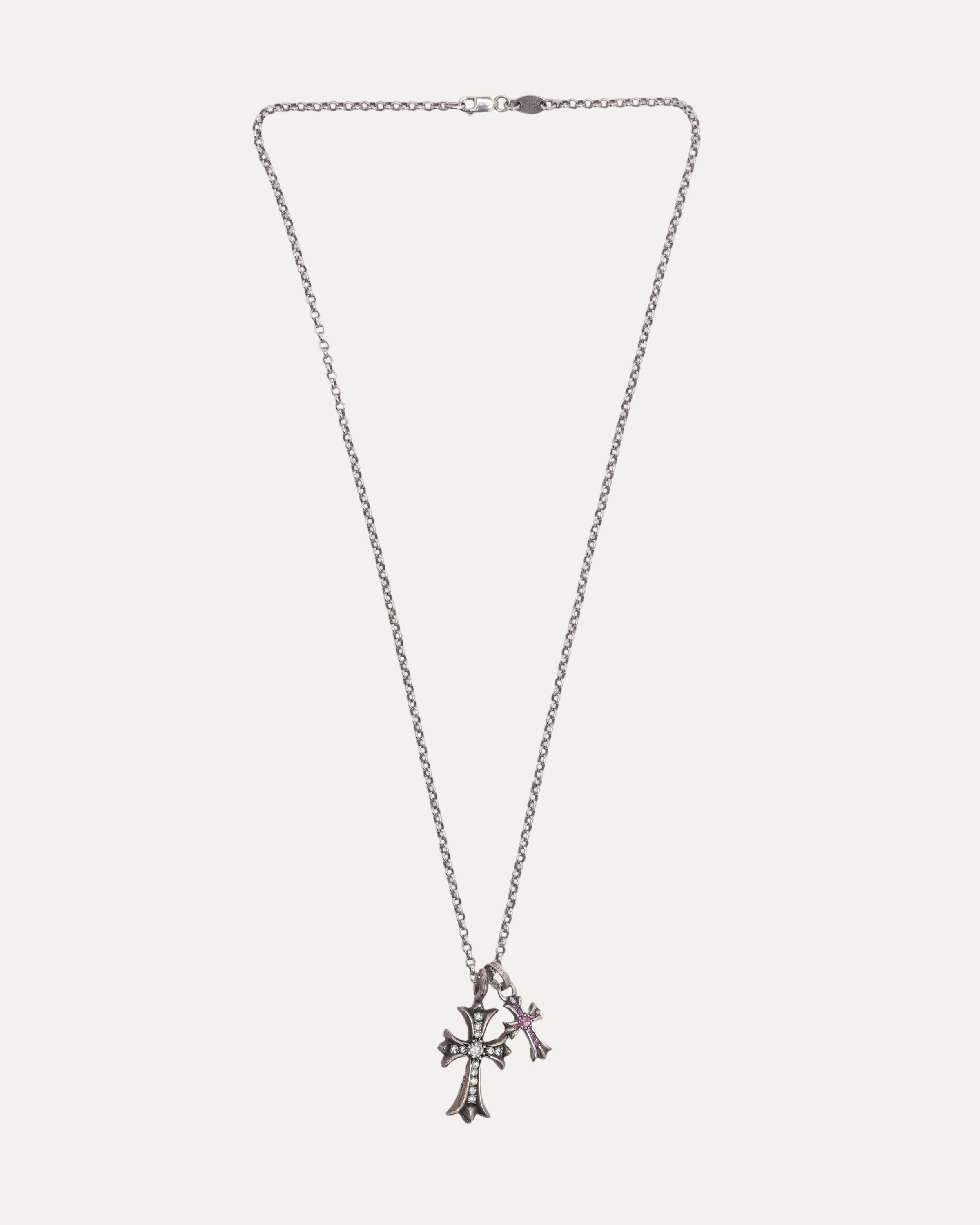 Diamond Tiny Fat Pendant and Pink Sapphire Baby Fat Pendant on Roll Chain Necklace