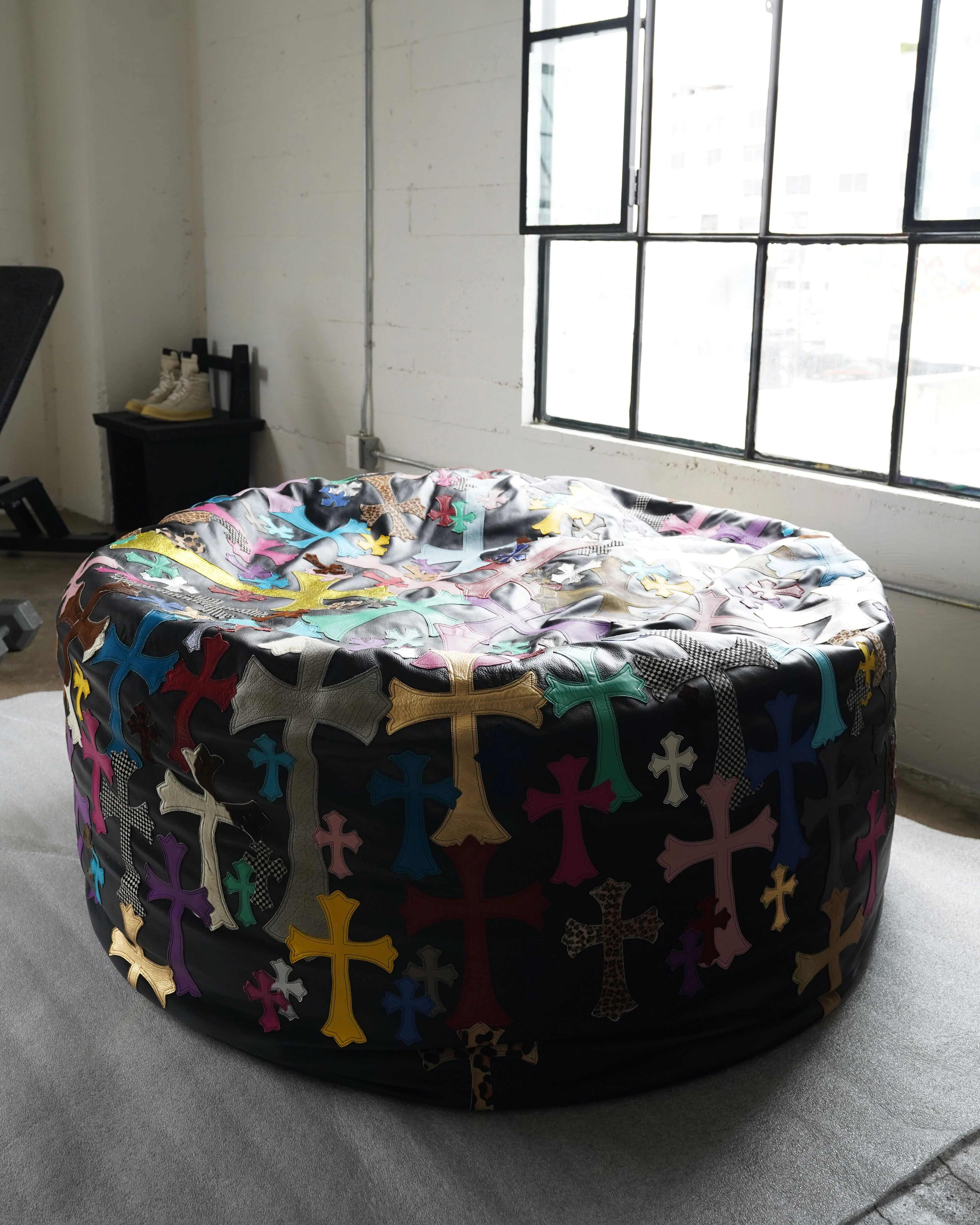 Extra Large Leather Multicolor Cross Patch Beanbag - Image 5