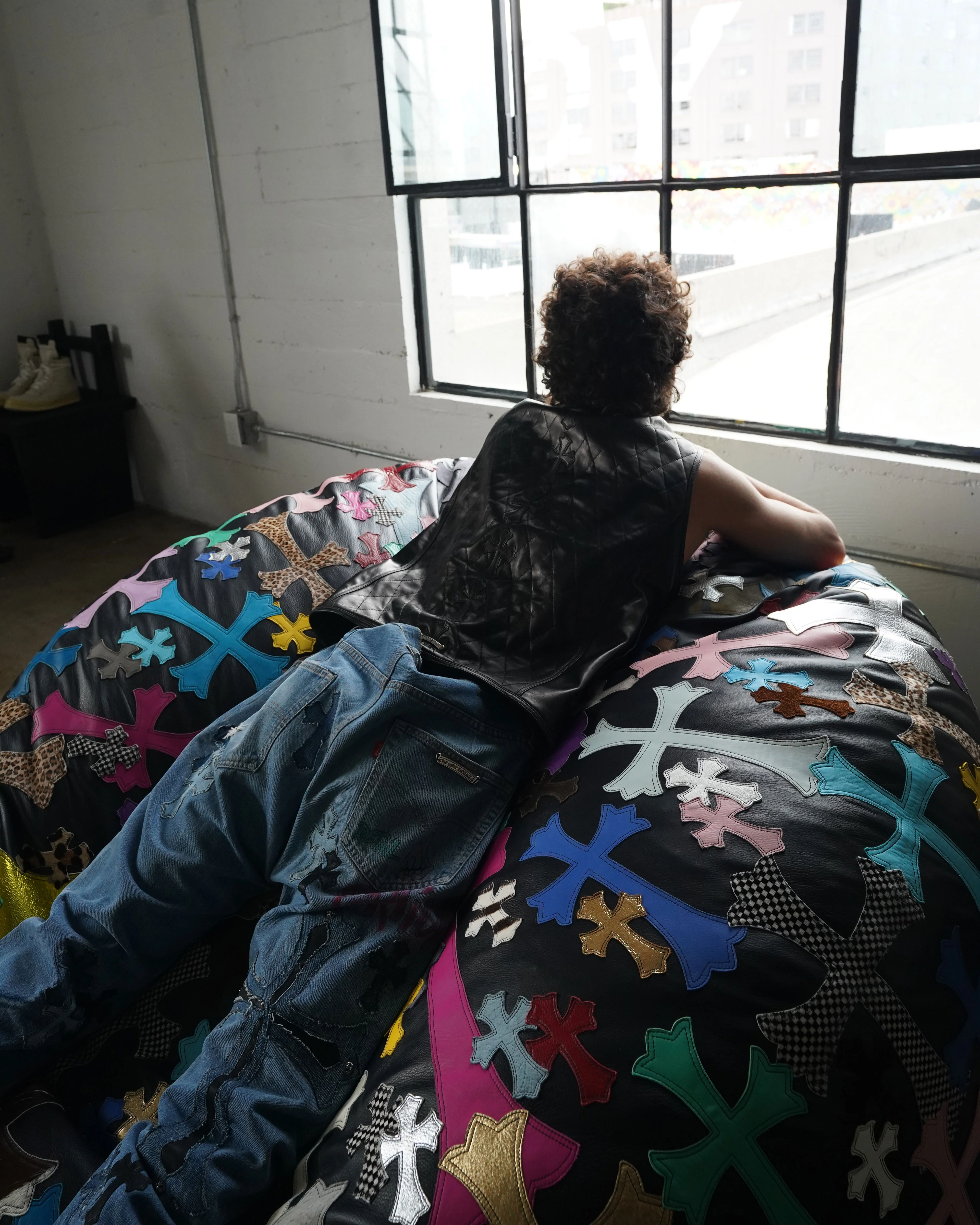 Extra Large Leather Multicolor Cross Patch Beanbag - Image 7
