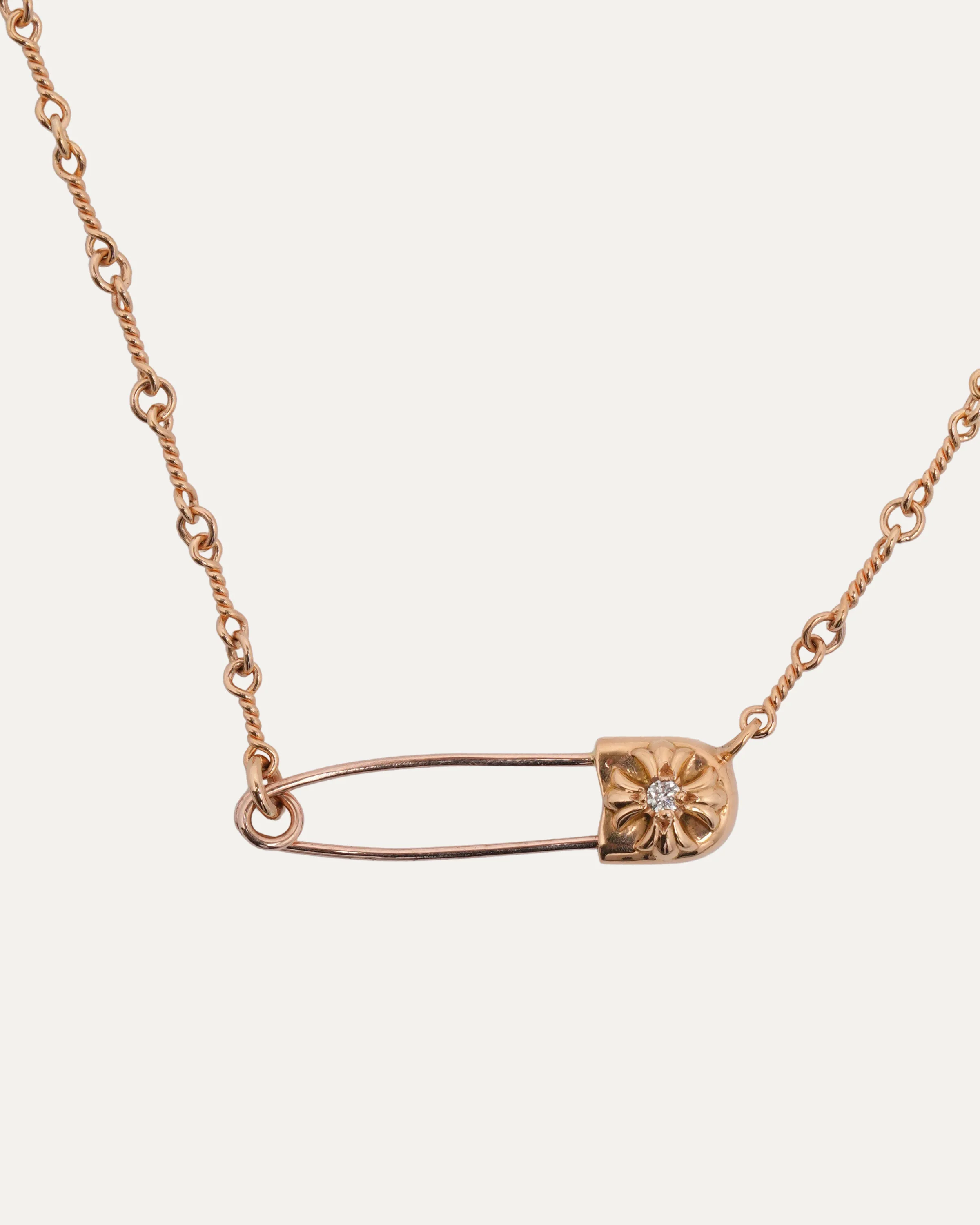 Gold Diamond Safety Pin Twist Chain Necklace - Image 2
