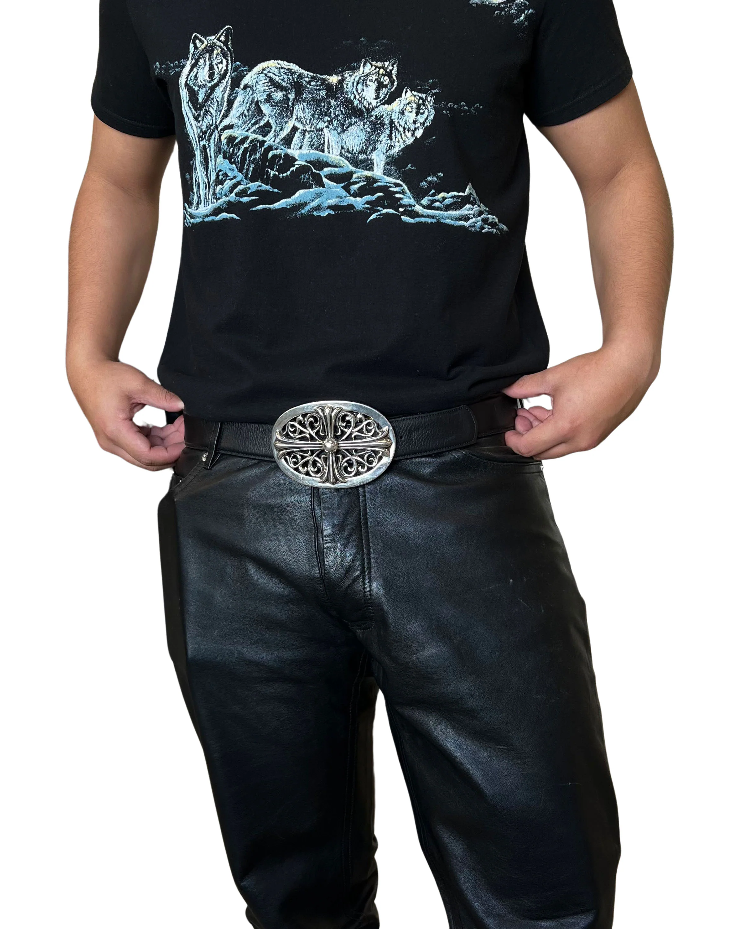Leather Belt with XXL Oval Cross Buckle - Image 4
