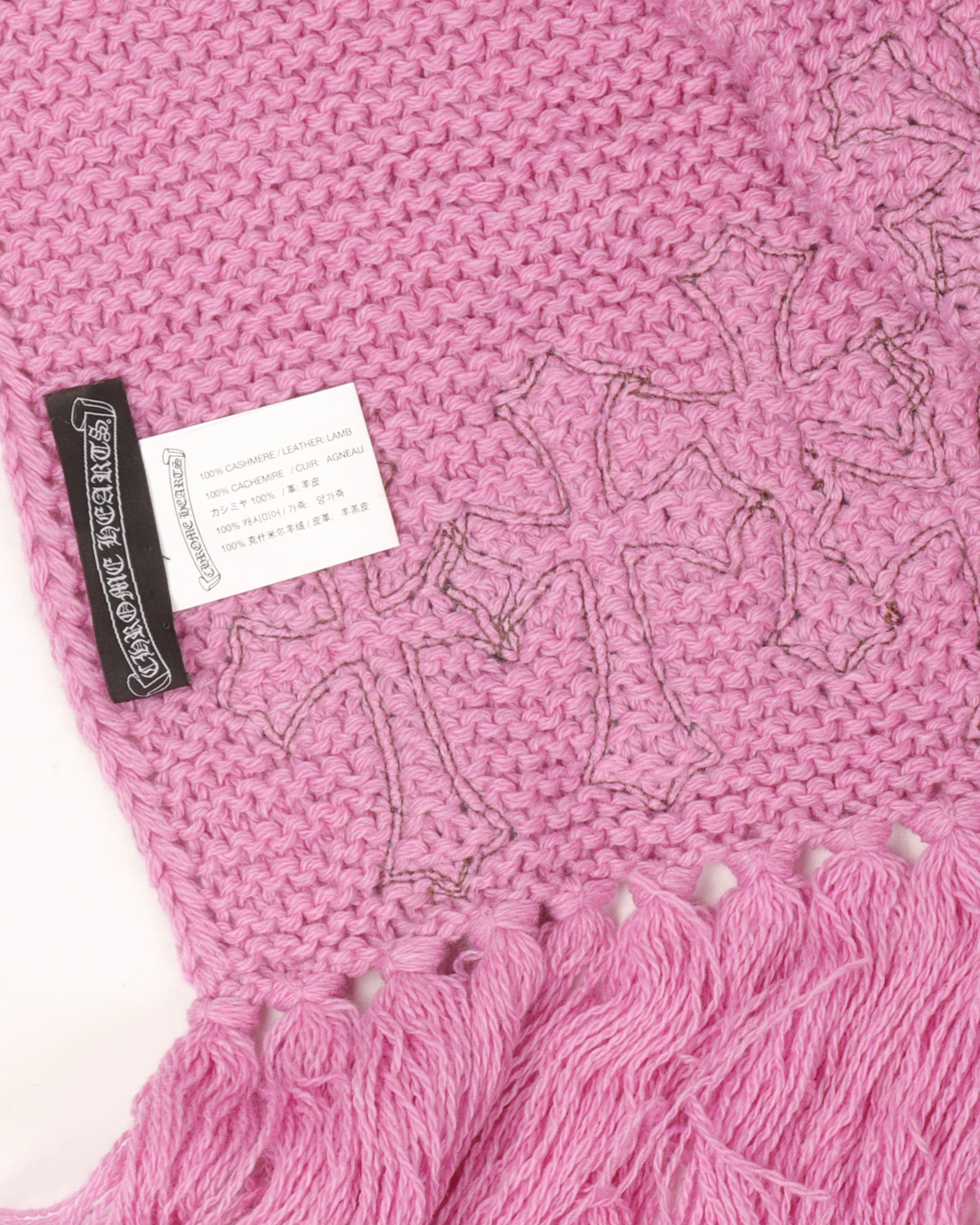 Pink Leather Cross Cashmere Scarf - Image 3