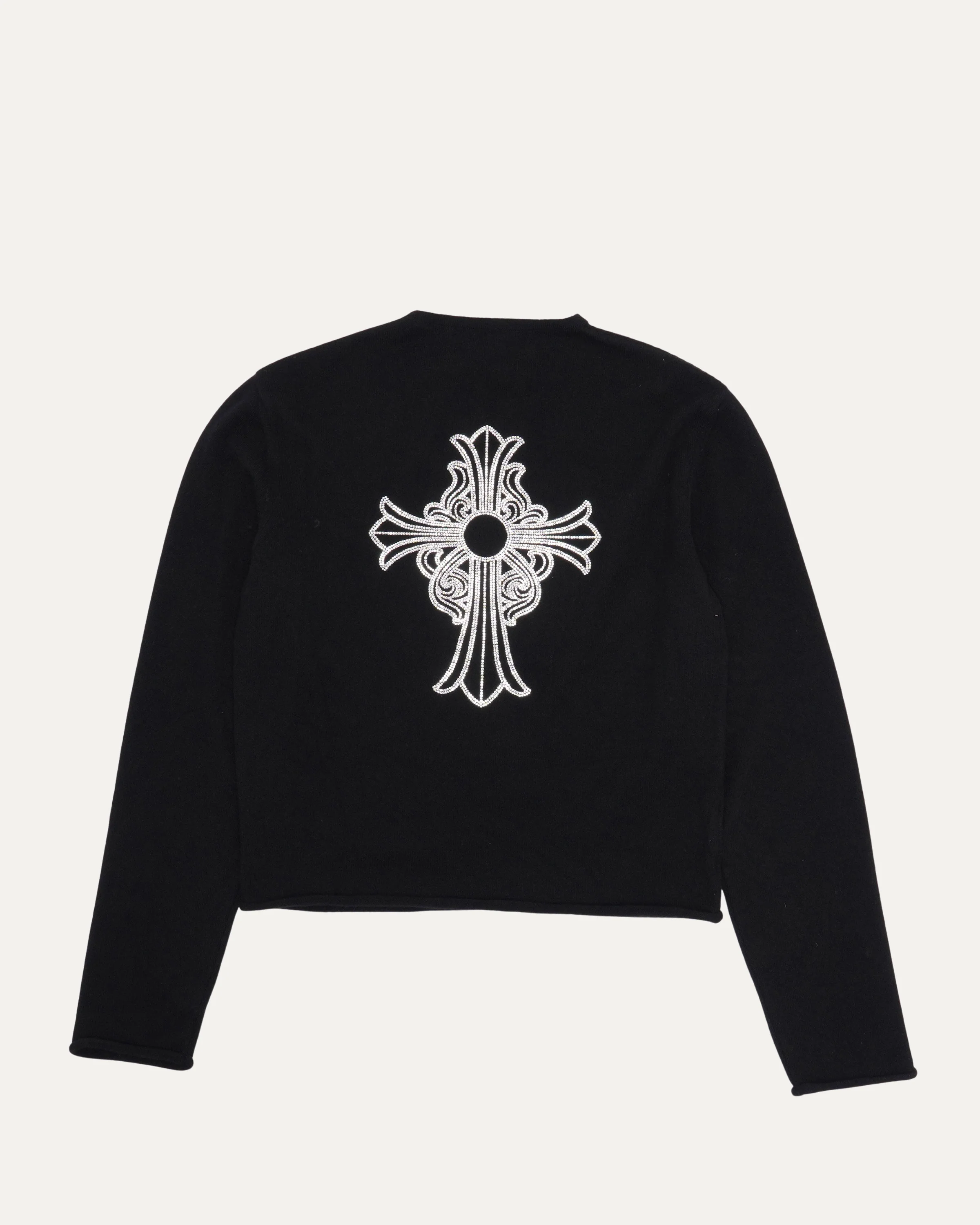 Rhinestone Hairy Cross Cashmere V-Neck Sweater - Image 2