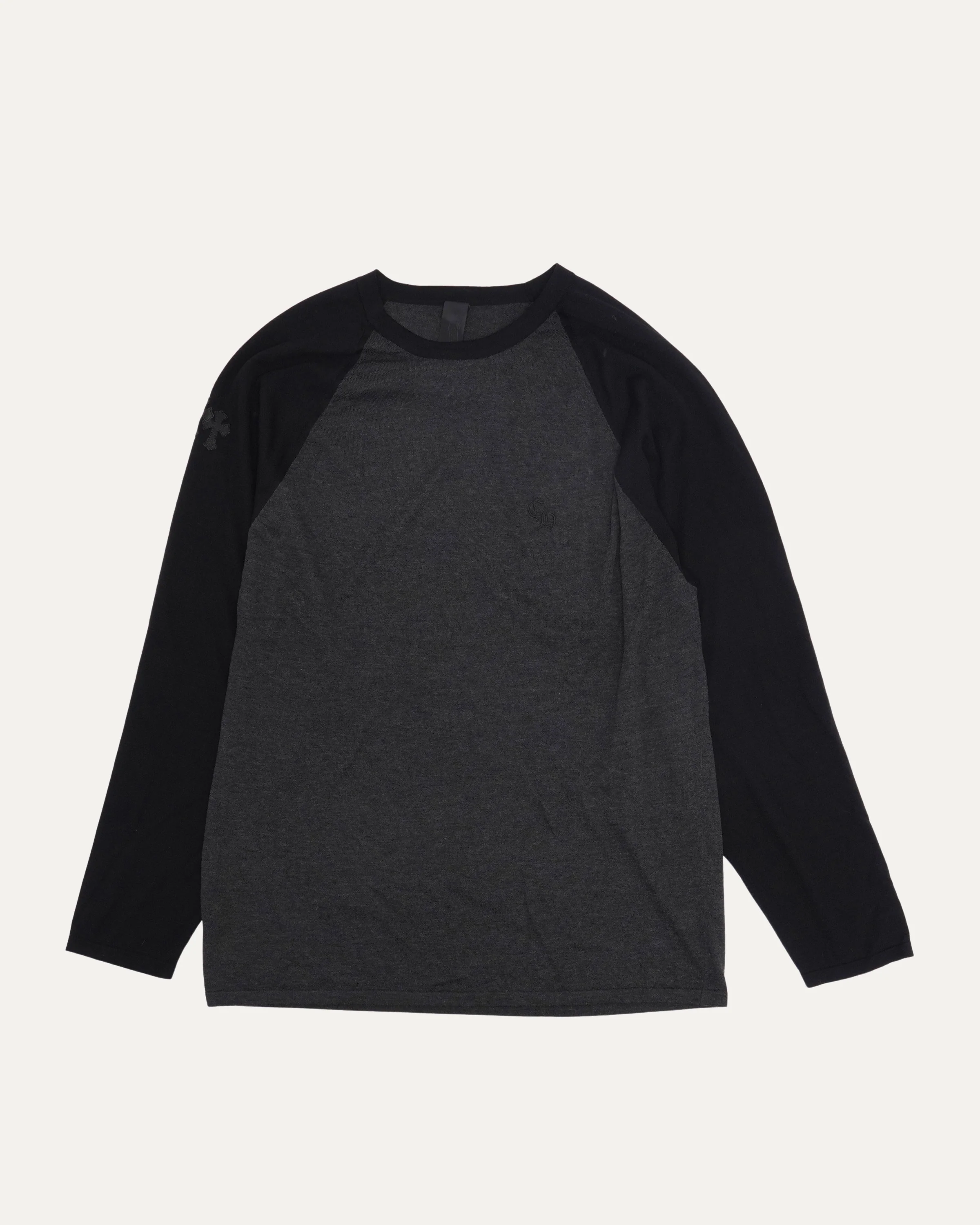 Silk Blend Cross Patch Long Sleeve Raglan T-Shirt