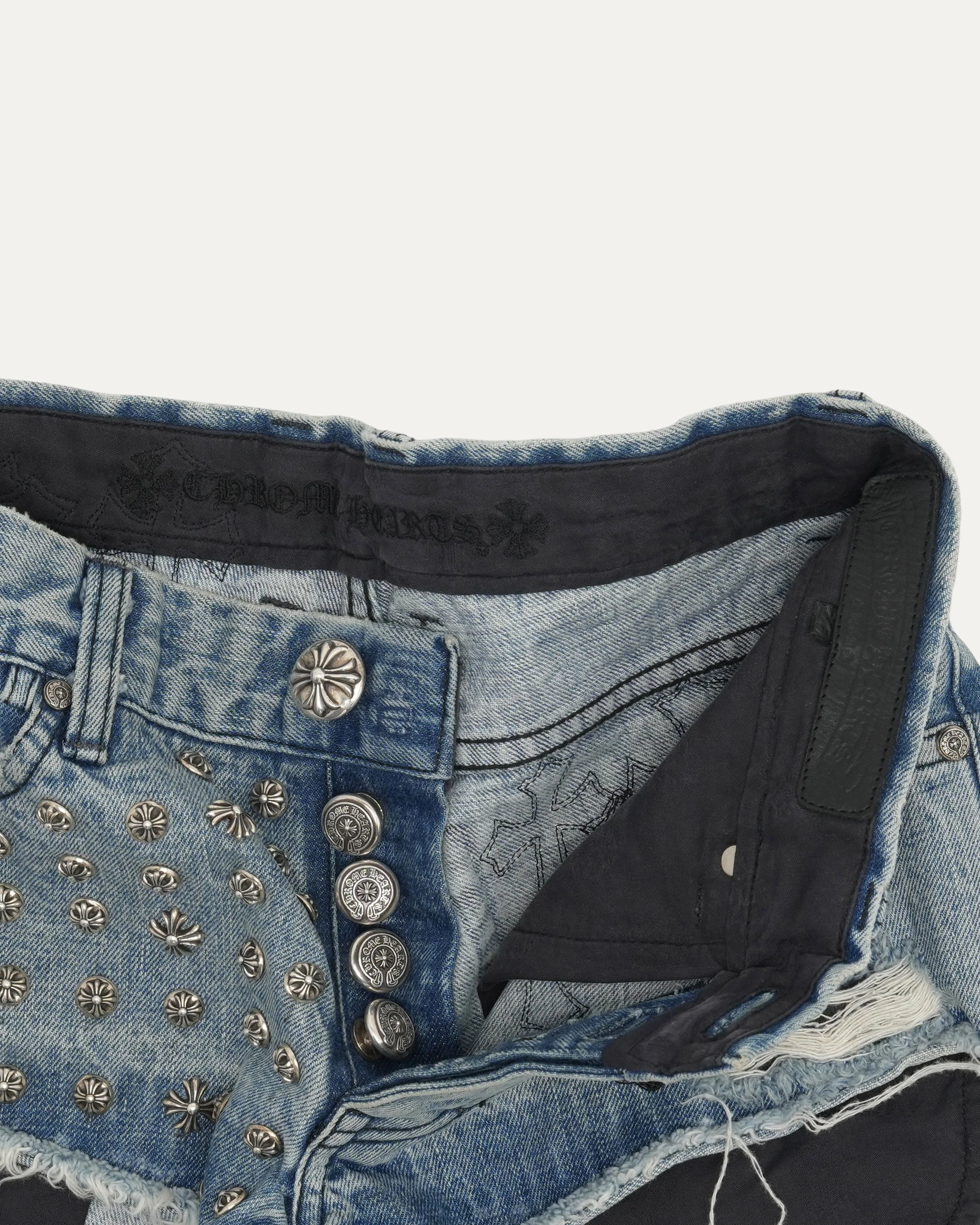 Studded Cross Patch Denim Shorts - Image 3