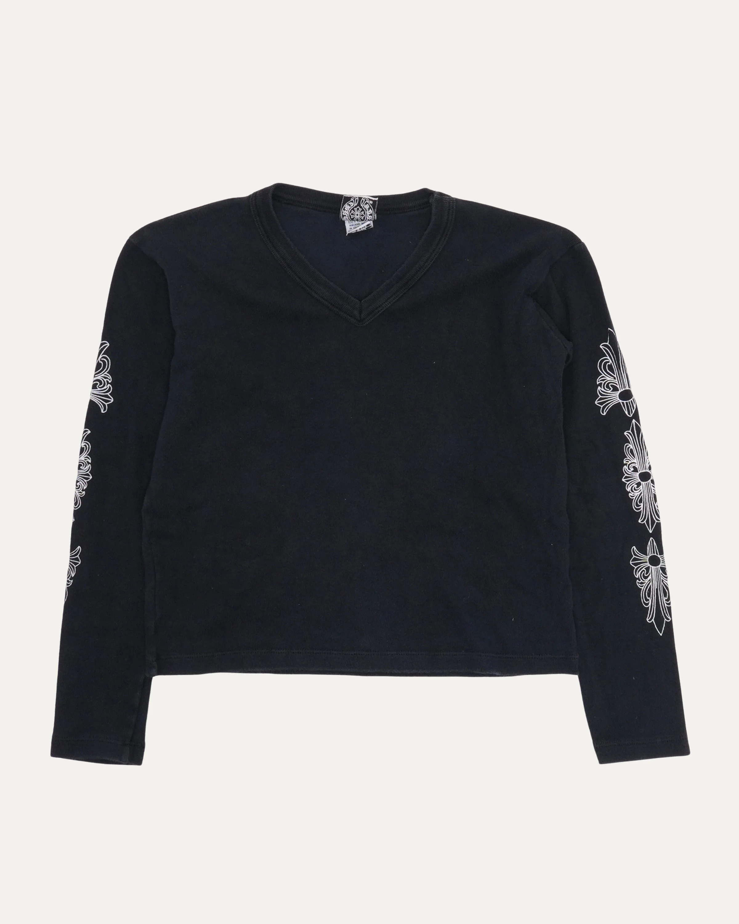 Vintage Women's Floral Cross V-Neck Long Sleeve T-Shirt
