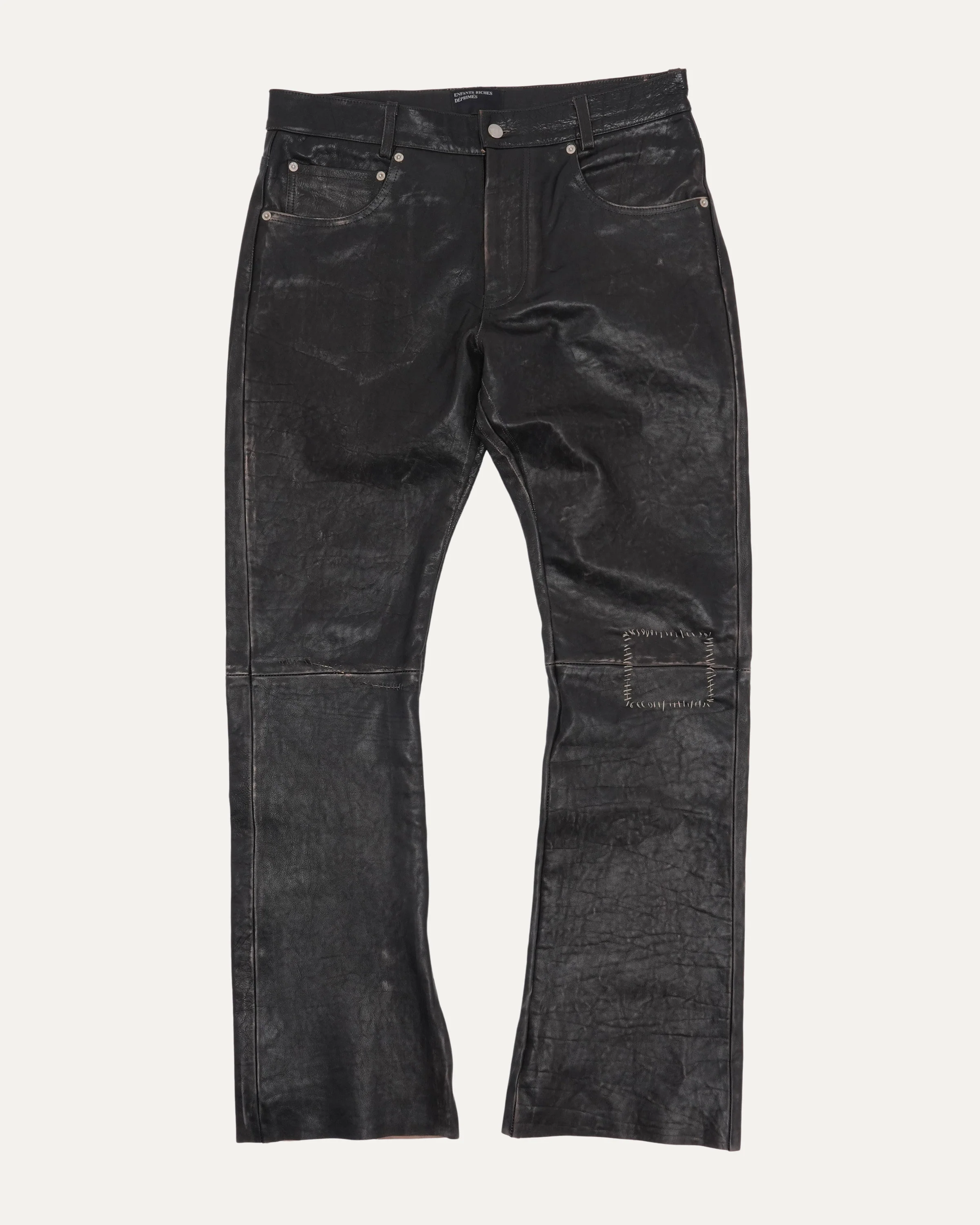 Crust Repaired Leather Flare Jeans