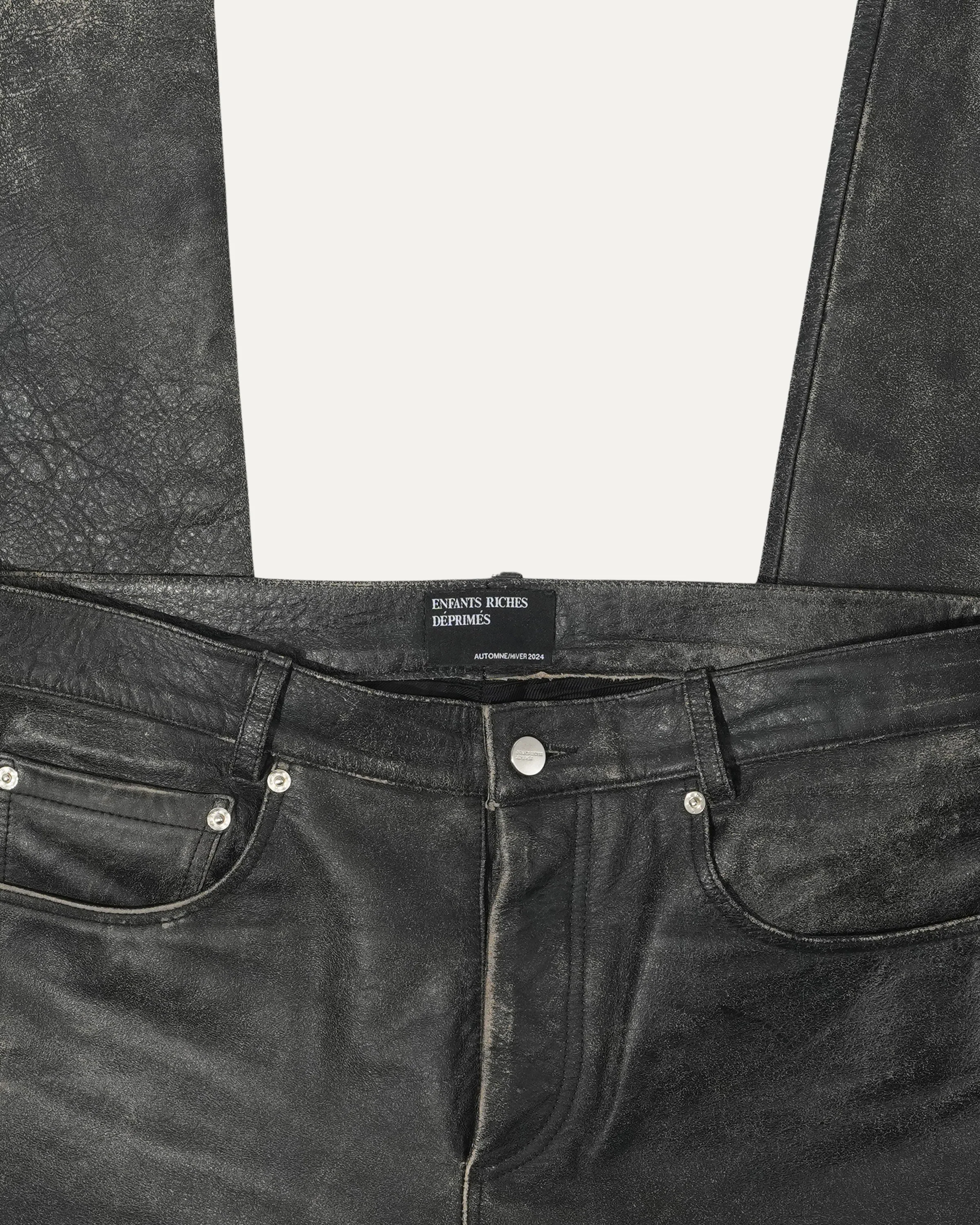 Repaired Raw Hem Leather Flare Pants - Image 3