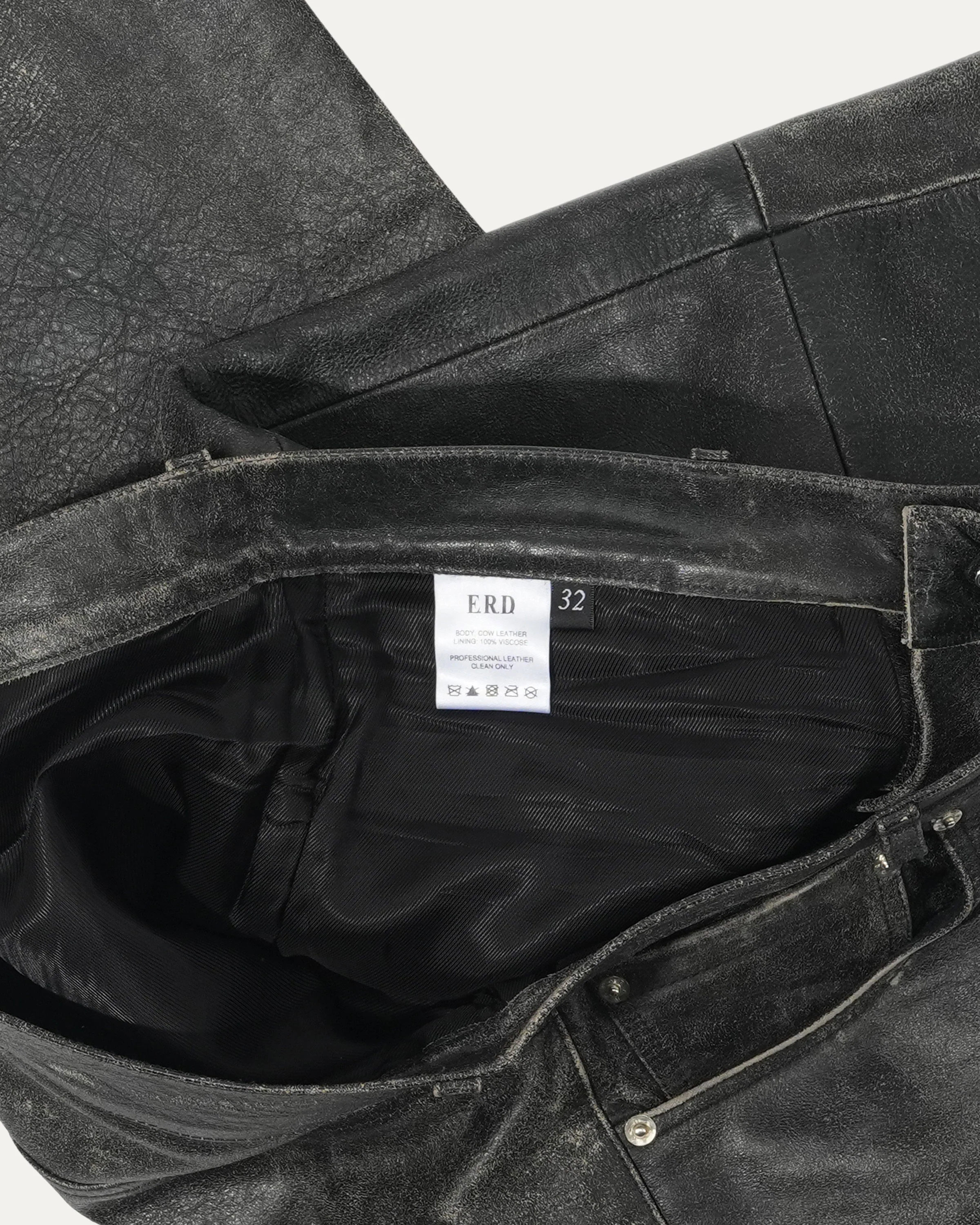 Repaired Raw Hem Leather Flare Pants - Image 4