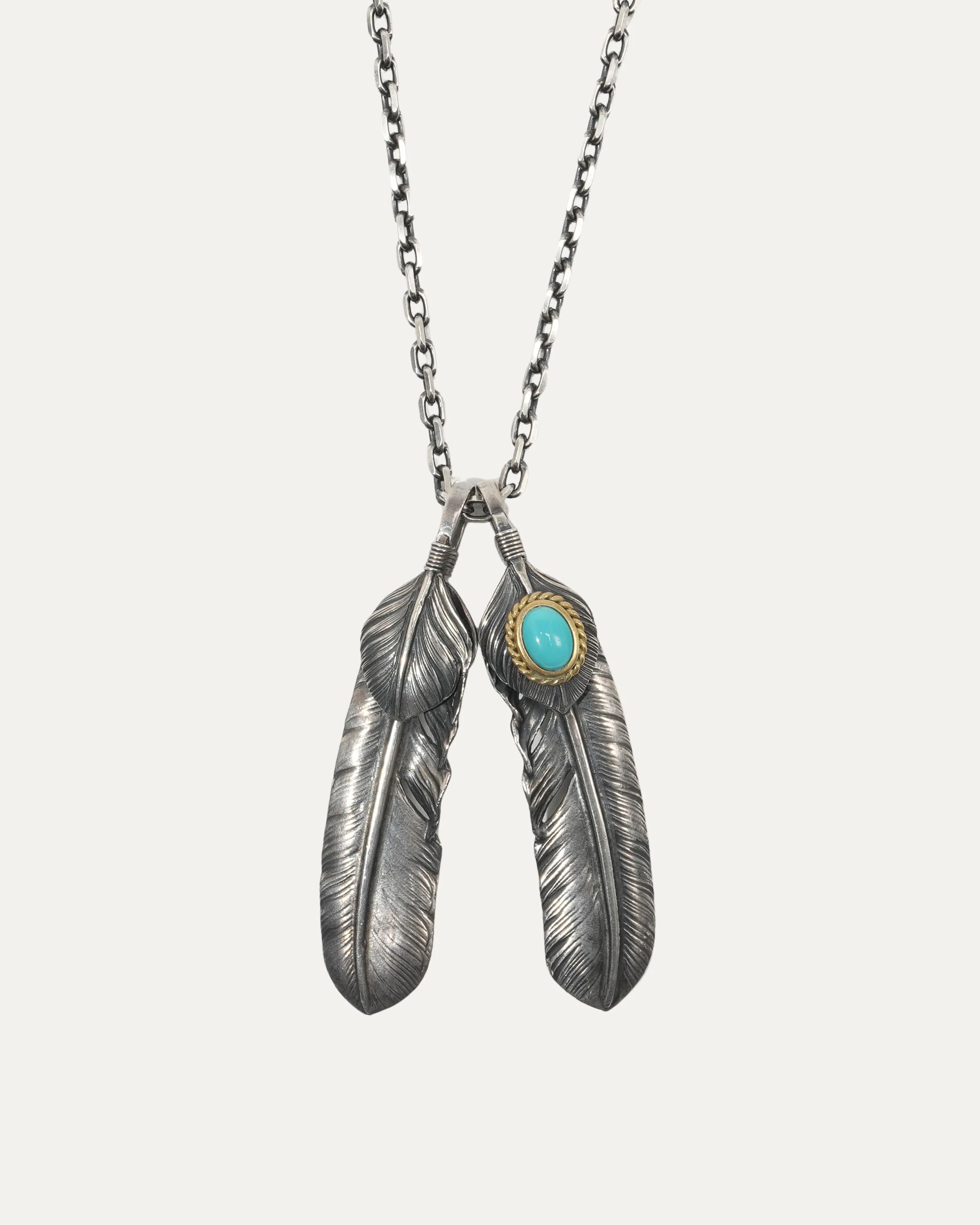 Gold Rope Turquoise Double Feather Necklace - Image 2