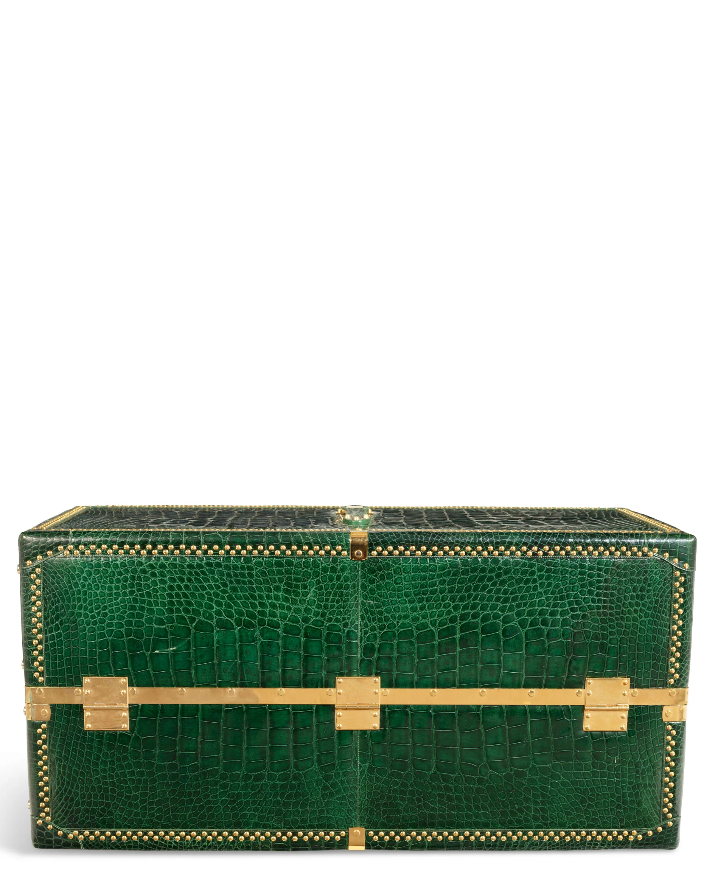 Crocodile Steamer Trunk w/ Gold Hardware - Image 4