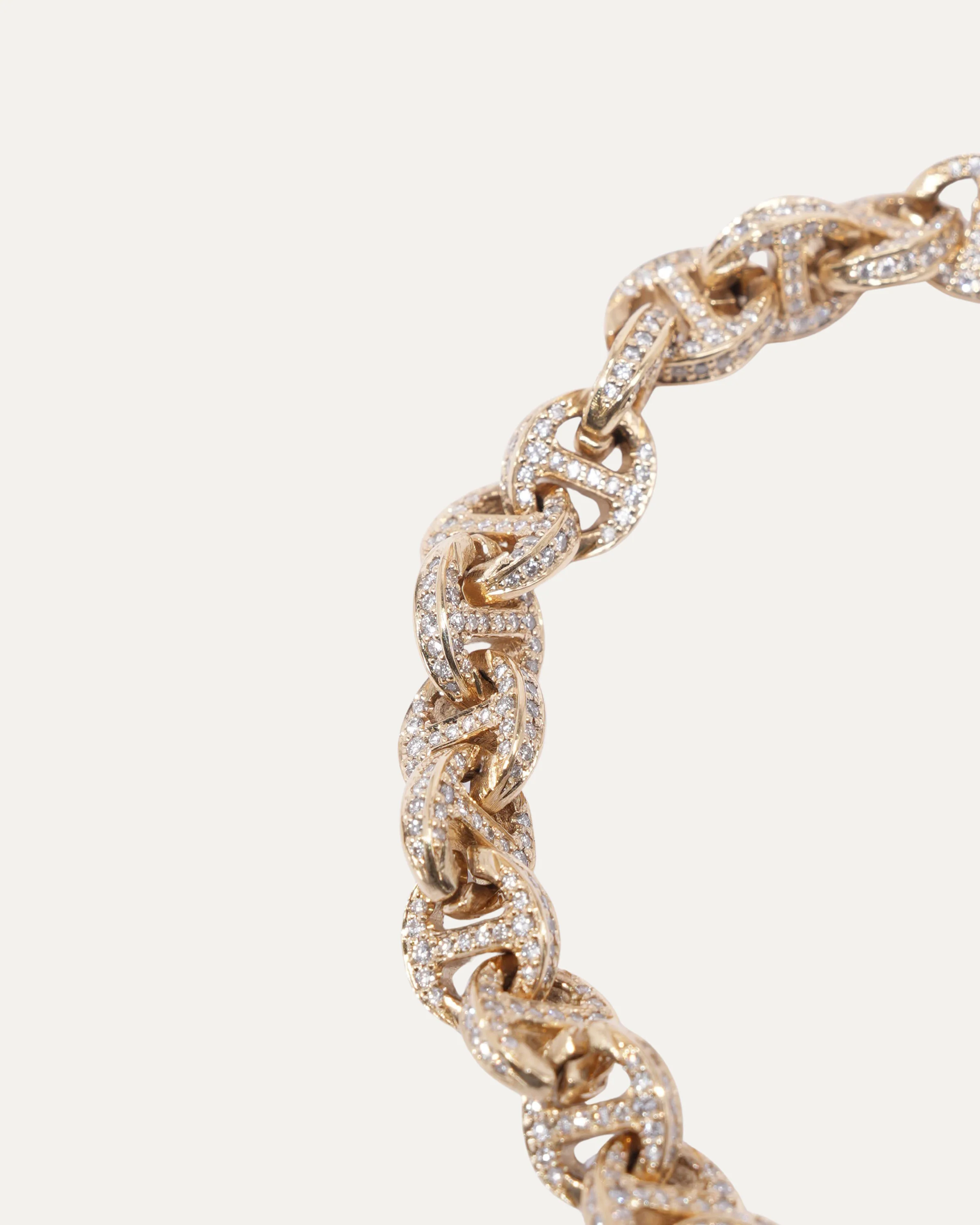 5MM White Diamond Antiquated 18k Yellow Gold Open-Link Bracelet - Image 3