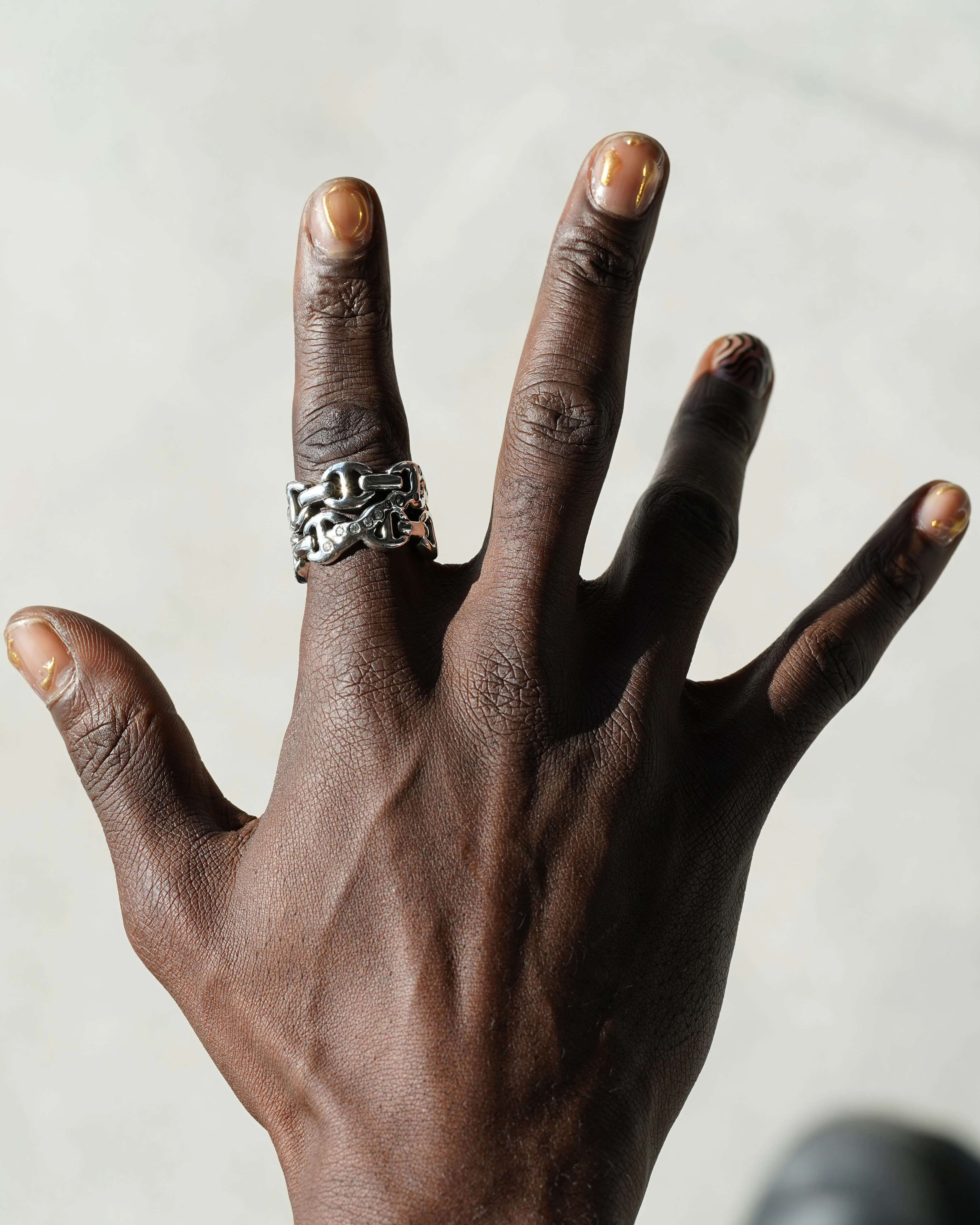 Double Sacred Melted Classic Tri-Link Ring w/ Diamonds - Image 2