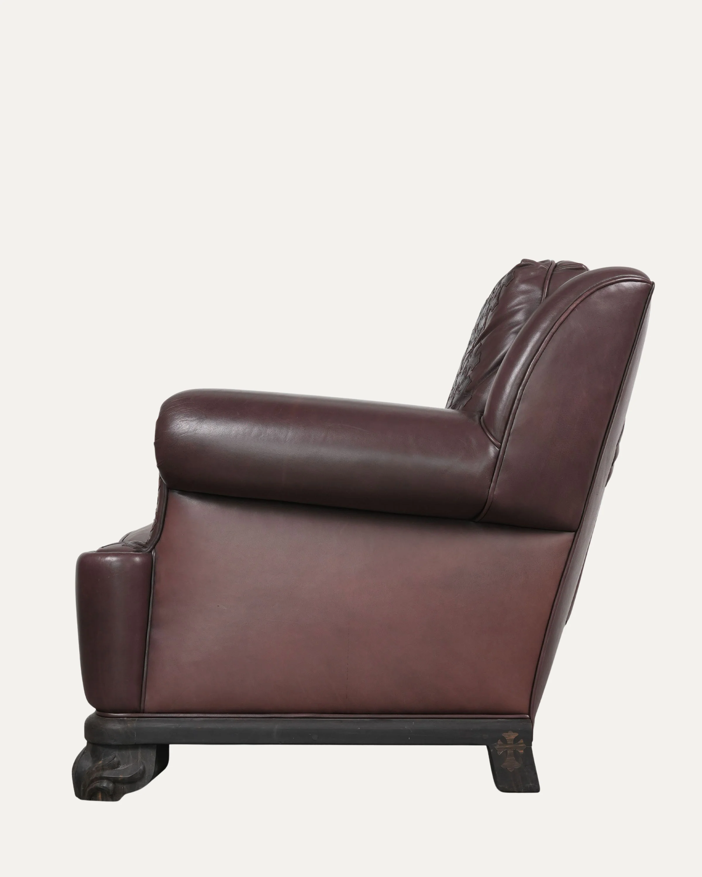 Leather Cross Patch Lounge Chair & Ottoman Set - Image 3