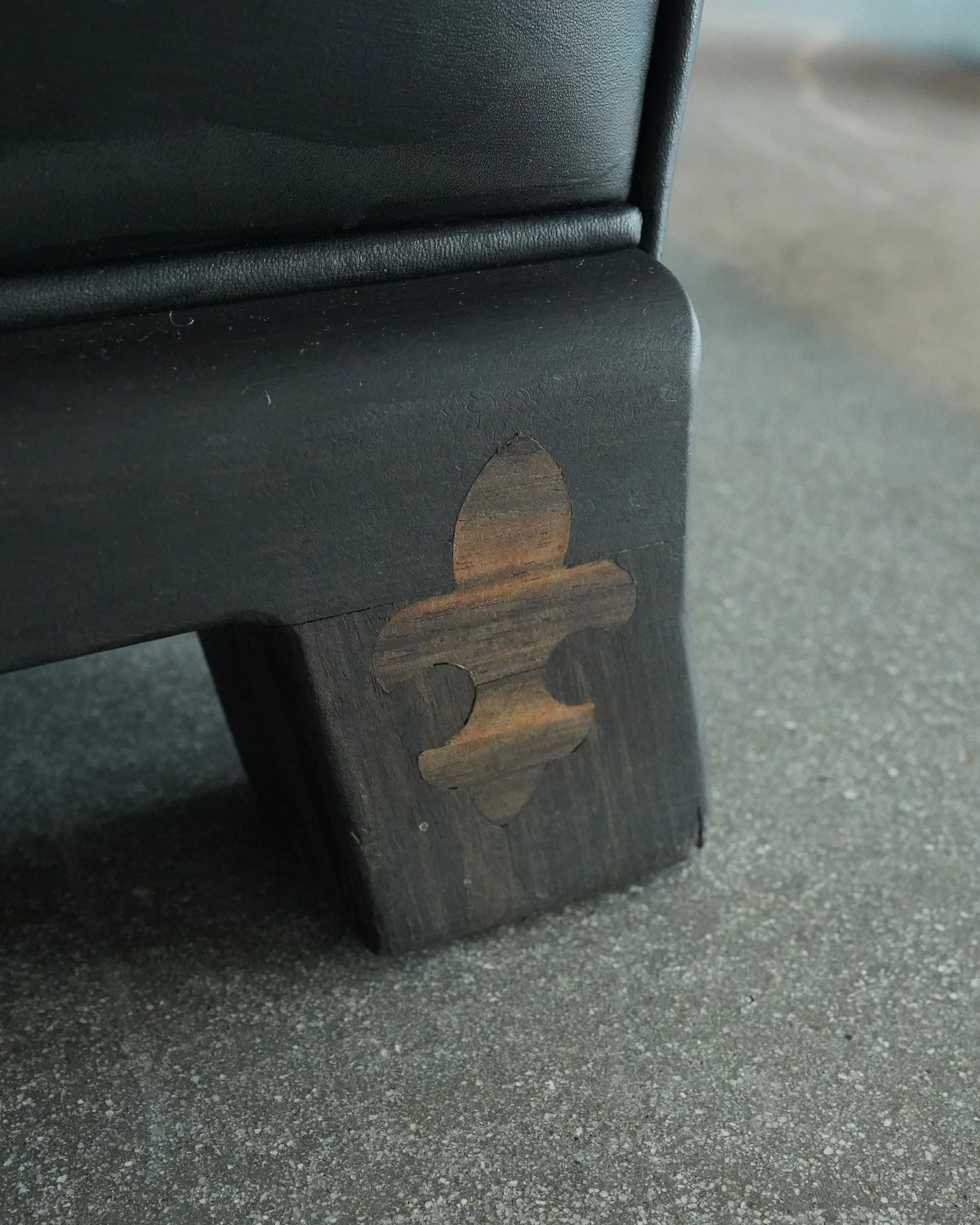 Leather & Ebony Wood Three-Seat Sofa - Image 7