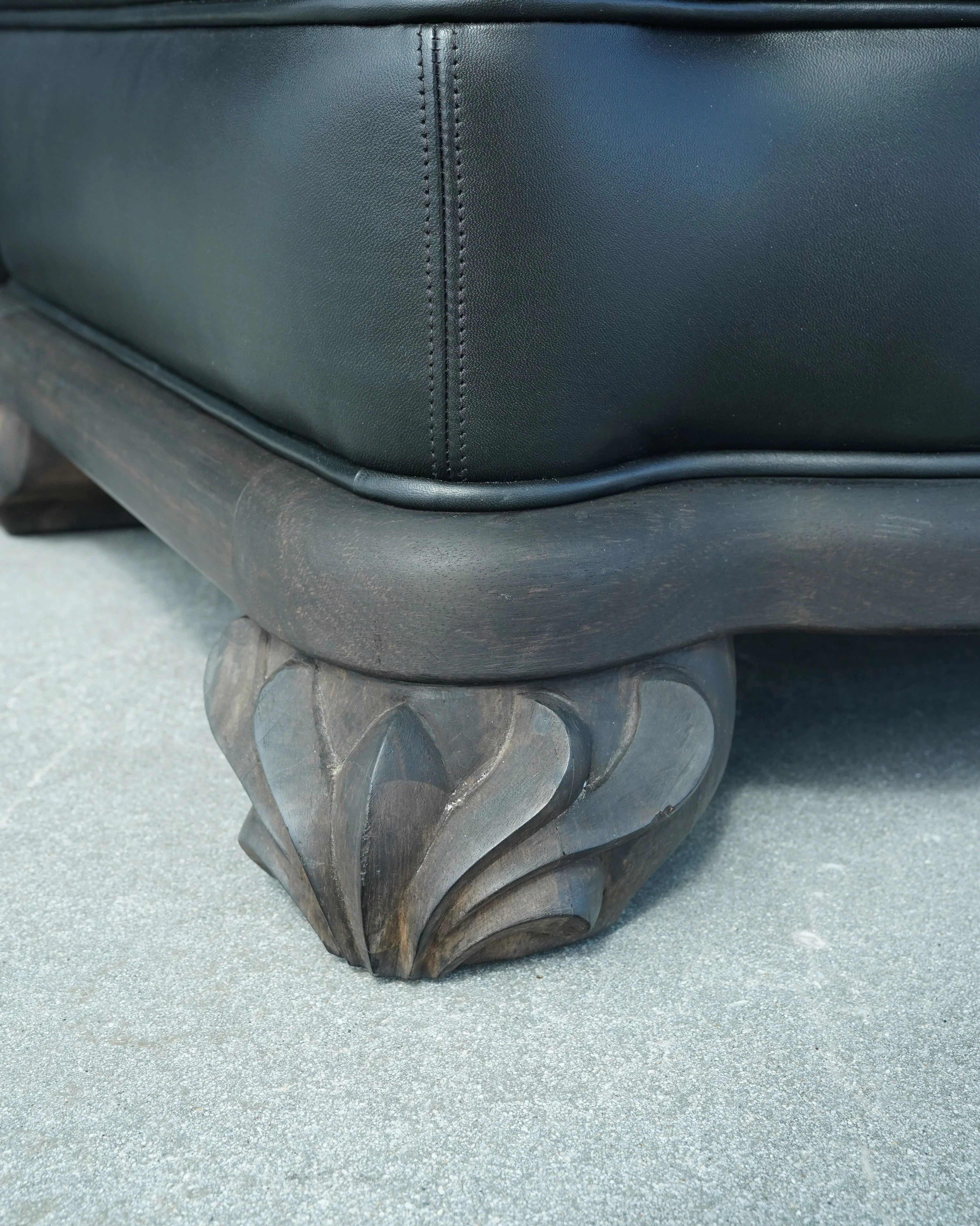 Leather Fleur De Lis Lounge Chair & Ottoman - Image 4
