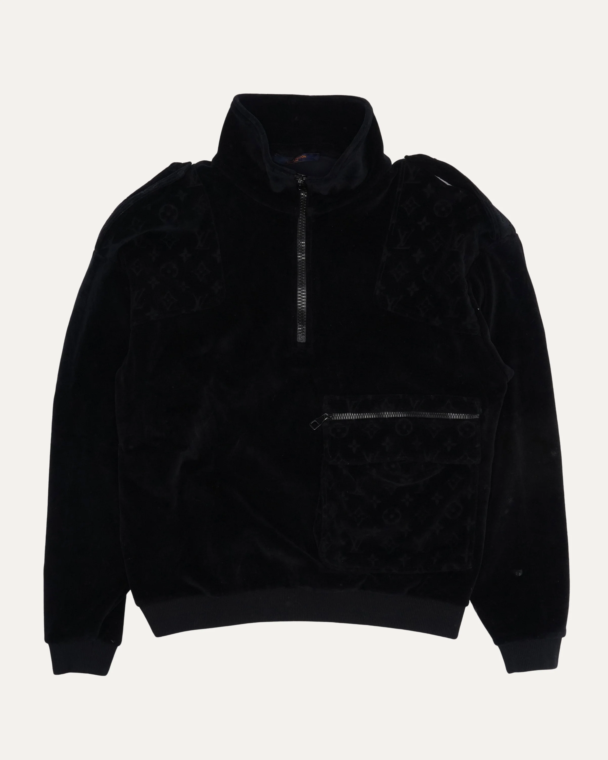 Velour Monogram Cargo Pocket Quarter Zip Jacket