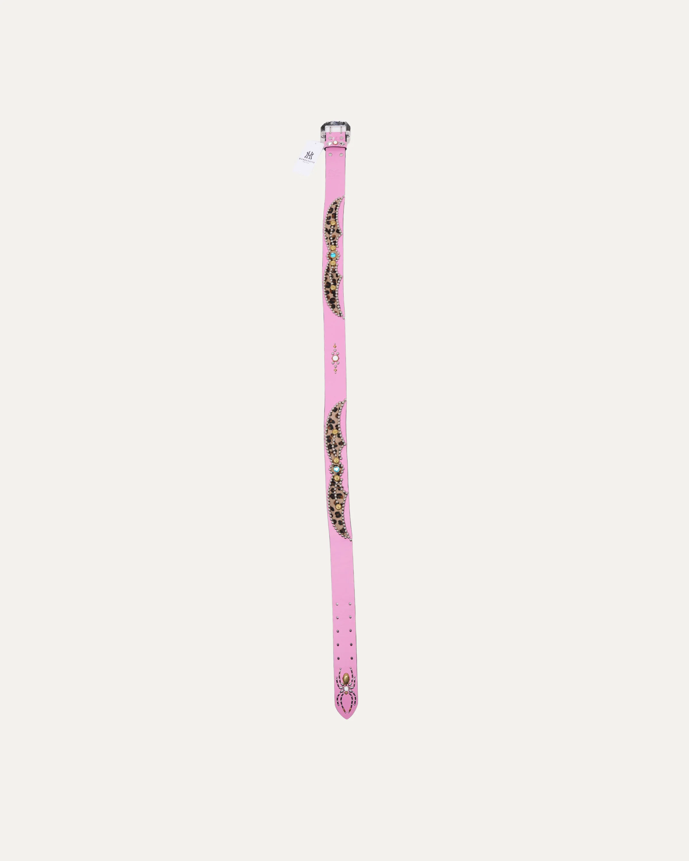 Studded Leather Leopard Hair Inlay Belt - Image 2