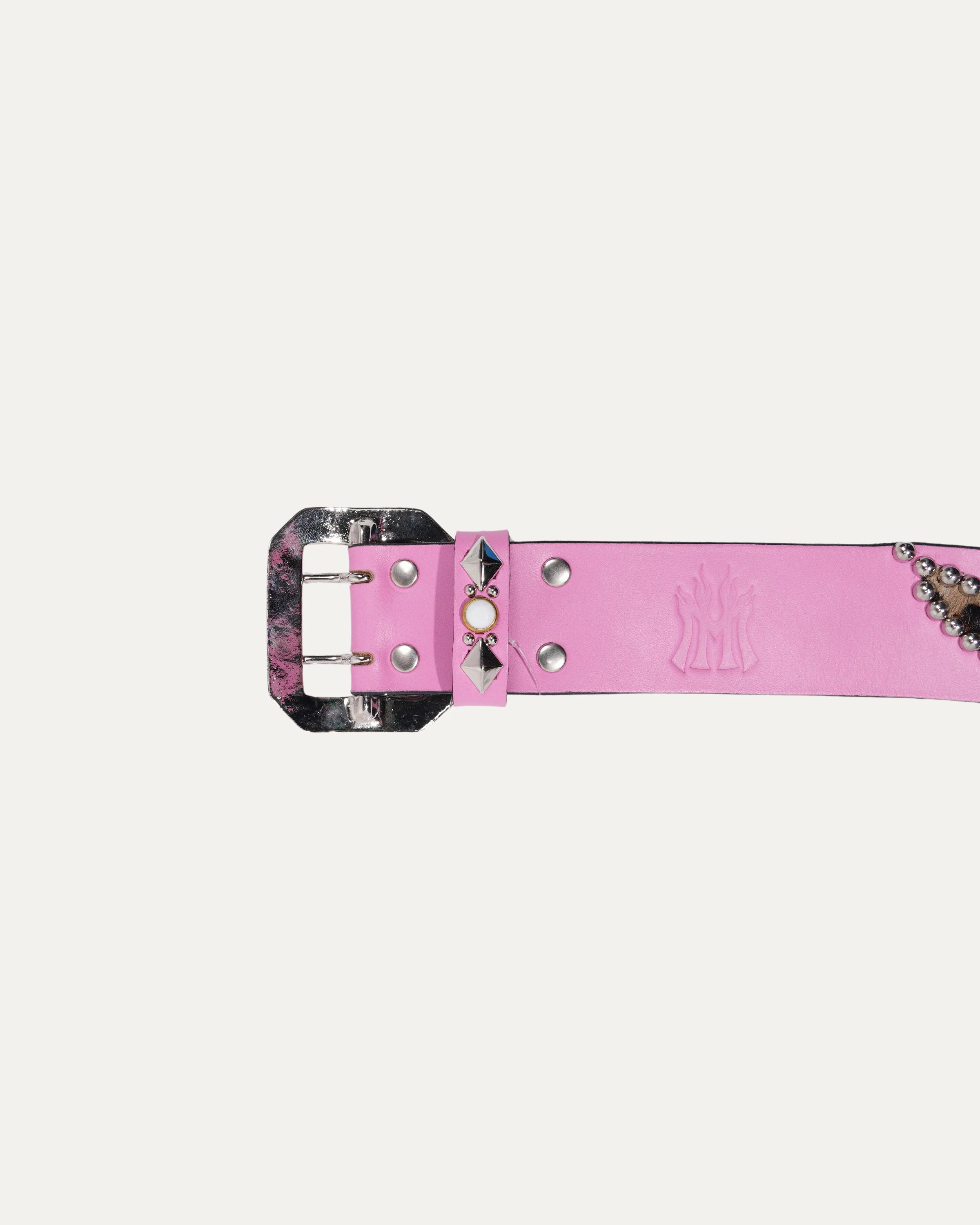 Studded Leather Leopard Hair Inlay Belt - Image 3