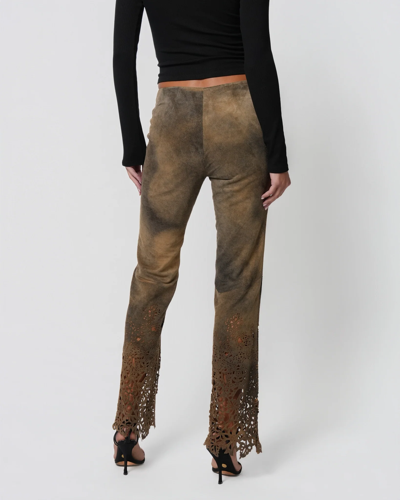 Low Rise 2000s Suede Laser Cut Pants - Image 6